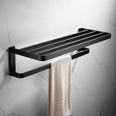 Imagem de Conjunto de acessórios para banheiro preto - Prateleira de canto, porta-toalhas e porta-escova de vaso sanitário | 4 peças de ferragens para montagem na parede, toalheiro de 60 cm