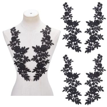 Imagem de arricraft 2 pares de apliques de renda de flores, apliques de renda em tecido de poliéster preto, apliques bordados de flores, costurados em remendos para roupas, vestido de casamento, tecido