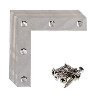 Imagem de Pacote com 10 placas de suporte de reparo de reparo, suporte de canto plano em forma de L de aço inoxidável ULIFESTAR para madeira, suporte de fixação de metal para prateleiras, móveis e gabinete pacote com 10 (80 x 80 mm)