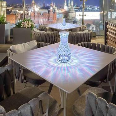 Imagem de BAIYUN Abajur de mesa de cristal, luminária de mesa de acrílico diamante, luz noturna rosa RGB de 16 cores, lâmpada de cabeceira recarregável por USB para mesa de cabeceira, sala de estar, quarto (G)