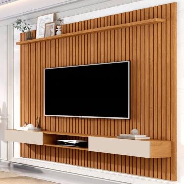 Imagem de Painel para TV Até 70 Polegadas Morfeu Ripado 2 Portas 1 Prateleira Natural/Off White 690 - Pnr Móveis