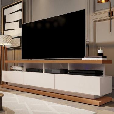Imagem de Rack para TV Até 72 Polegadas Cruise 3 Gavetas Off White/Freijó - Pnr Móveis