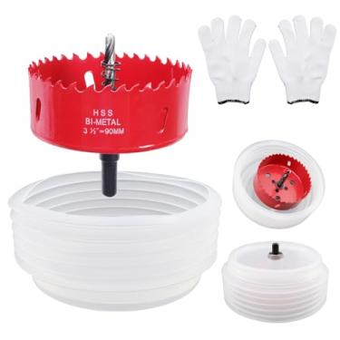 Imagem de Crapyt Serra de furo de 90 mm para luzes embutidas, cortador de furos com coletor de poeira para corte de metal de madeira e plástico, conjunto de kit de serra para teto, drywall, orifício de