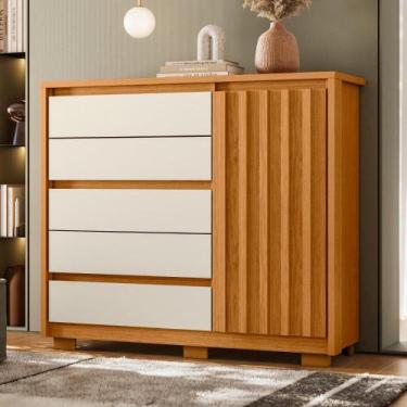 Imagem de Cômoda Sapateira 5 Gavetas 1 Porta Duetto Cinamomo / Off White - Albat