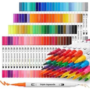 Imagem de Kit 24/36/48/60/80/100/120 Cores Brush Pen 2 em 1 – Canetas de Dupla Ponta (Pincel e Fina) para Lettering, Desenho, Pintura e Artesanato (60 cores)
