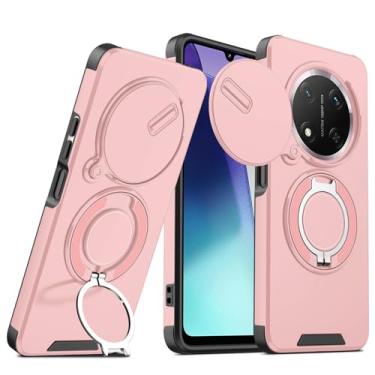 Imagem de Capa de telefone compatível com Honor Magic 7 Lite com suporte de anel azul, capas para Honor Magic 7 Lite Slide câmera acessórios Funda capa protetora original à prova de choque (Rosa)