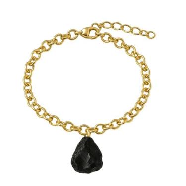 Imagem de Pulseira de Obsidiana Negra - Cristal Natural, Banho Ouro 18k