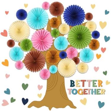 Imagem de Gersoniel Conjunto de quadro de avisos de árvore Boho com 62 peças para sala de aula Better Together, quadro de avisos, decoração de parede, ventiladores de papel DIY 3D, com recortes de papel de