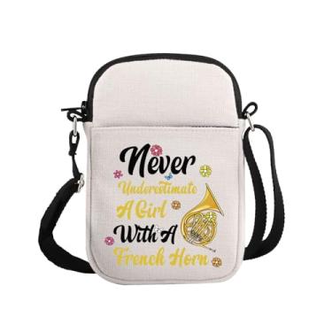 Imagem de G2TUP Presente com tema de trompa francesa com uma bolsa transversal para amantes de música bolsa de viagem elegante presentes de orquestra, Com uma trompa francesa, P