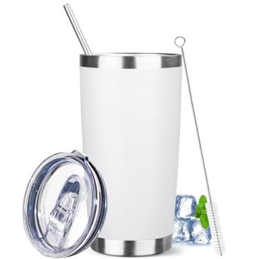 Imagem de YEBTS Life Copo de 590 ml com tampas e canudos, caneca de café de viagem com isolamento de aço inoxidável, copos isolados a vácuo de parede dupla, copo de café revestido em pó para bebidas frias e