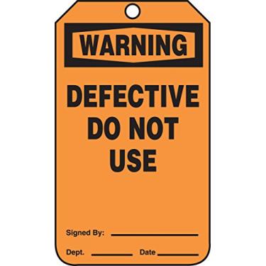 Imagem de Accuform Etiqueta de segurança MDT303CTP PF-Cardstock, legenda "Aviso com defeito, não use", 14,6 cm de comprimento x 8,3 cm de largura x 0 cm de espessura, preto em laranja (pacote com 25)
