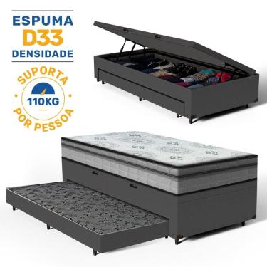 Imagem de Cama Box Baú com Colchão Espuma D33 Pillow In Anjos Ortosleep + Auxiliar Unique Solteiro 88cm