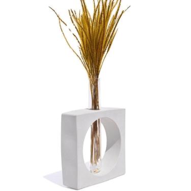 Imagem de Vaso Decorativo Artesanal Solitário Quadrado 16,5cm Cimento Branco