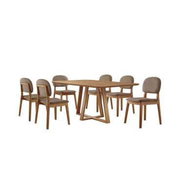 Imagem de Conjunto Sala De Jantar Mesa Florença 160x90cm Tampo Retângular Laminado Mel Com 6 Cadeiras évora Courino Marrom