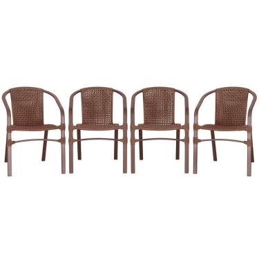 Imagem de 04 Cadeiras Floripa Alumínio Pintura Marrom Trama Marrom