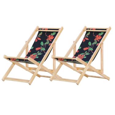 Imagem de Kit 2 Espreguiçadeiras Preguiçosa Dobrável sem Braço Madeira Maciça com Tecido Colorido