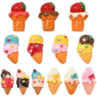 Imagem de Stiesy 52 peças de pingentes de geleca de resina de sorvete, 13 estilos, sem orifícios, cabochão plano imitação de decoração de comida doce para capa de telefone, broches, arte de unhas