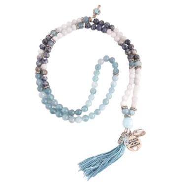 Imagem de Japamala 108 Contas Em Pedras Aquamarine, Calcedônia Azul E - Encanto 