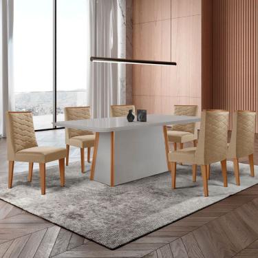 Imagem de Mesa de Jantar Diane 180cm Tampo MDF Vidro com 6 Cadeiras Safira Moderna Mobília