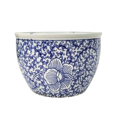 Imagem de Vaso Cachepot Porcelana Azul E Branco Floral Arabesco 22Cm