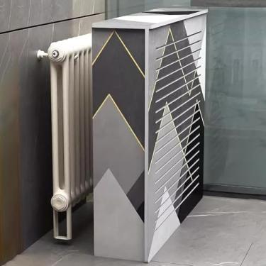 Imagem de Armário De Cobertura De Radiador De Ripas Verticais Modernas Com Prateleira De Grelha Com Venezianas E Organizador De Armazenamento De 2 Portas Para Sala De Estar Quarto Banheiro, L70xH70xT25CM