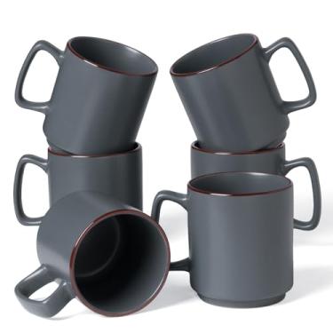 Imagem de famiware Conjunto de 6 canecas de café, canecas de café Nebula de 400 ml, conjunto de copos de cerâmica com alça para latte, chá, leite, cappuccino, cacau, carvão