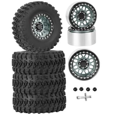 Imagem de RCarmubWow RC 2.2 Beadlock Tires Set 2.2" Wheels and Tires for 1/10 RC Crawler Axia1 SCX10 AMG 6X6 TRX4 Redcat Gen8 Gen7 Pro,Alloy 2.2 RC Rims Rubber Tires,Titanium