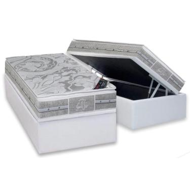 Imagem de Cama Box Baú Solteiro: Colchão Molas  Ensacadas Castor Super Luxo Látex SLX + Base CRC Suede Gray (88x188)