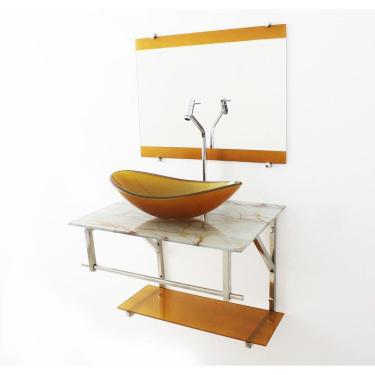 Imagem de Gabinete De Vidro 60Cm Cuba Oval - Mármore Branco Dourado