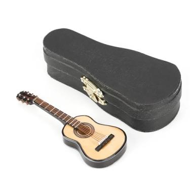Imagem de TOPINCN Modelo de Guitarra de Madeira Em Miniatura, Ornamentos Musicais Artesanato, Minúscula Réplica de Guitarra Acústica, Decoração de Casa Com Suporte e Caixa de Armazenamento para
