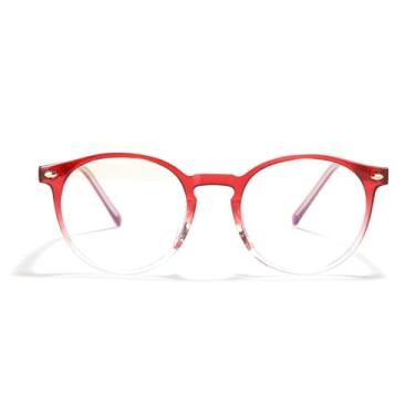 Imagem de HCPIHF Lentes de armação de óculos redondas Blue-ray para mulheres e homens (vermelho)