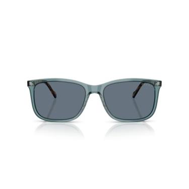 Imagem de Vogue Eyewear Óculos de sol masculino VO5618S quadrado, petróleo transparente/azul escuro polarizado, 57 mm, Petróleo transparente/azul escuro polarizado, 57 mm