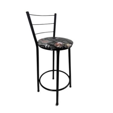 Imagem de Banqueta Banco Média Preta Encosto Bar Balcão Cozinha Bistrô - FortMix