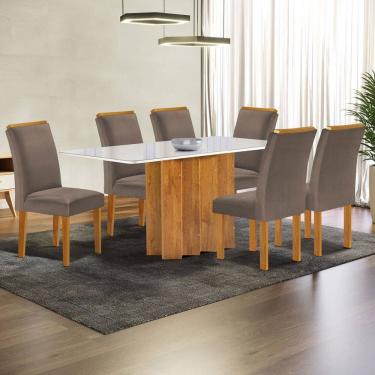 Imagem de Mesa de Jantar 6 Lugares Lorena com Vidro Cinamomo/Off White/Bege Escuro - Cel Móveis