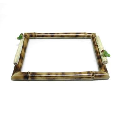 Imagem de Bandeja de Vidro e Bambu Natural com Pássaro de Cerâmica para Café da Manhã Servir ou Decorar Mesa Posta (PEQUENO (29 X 23 CM))