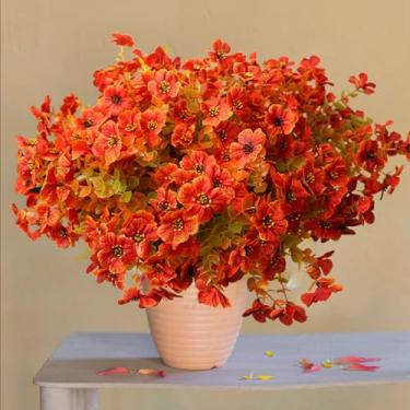 Imagem de trytuny Flores artificiais para uso ao ar livre, pacote com 16 flores de seda falsas resistentes a UV, plantas falsas realistas para decoração de casa (16, vermelho outono)