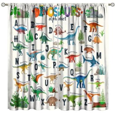 Imagem de Cortinas infantis de dinossauro, desenho animado, alfabeto, educação, animal selvagem, estampa artística, cortinas de janela para bebês, meninos, quarto, jardim de infância, decoração de sala de jogos