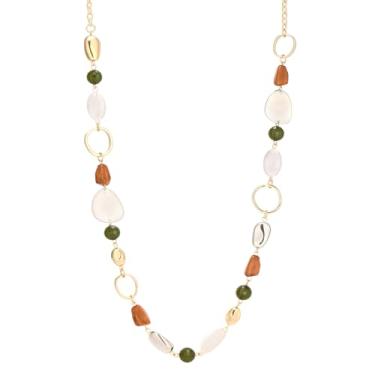 Imagem de Dazylleco Colar longo com contas douradas/ouro rosa para mulheres, grosso, longo, com contas de resina, moda, suéter, corrente, bijuteria, presentes, Resina, Sem Pedra Preciosa