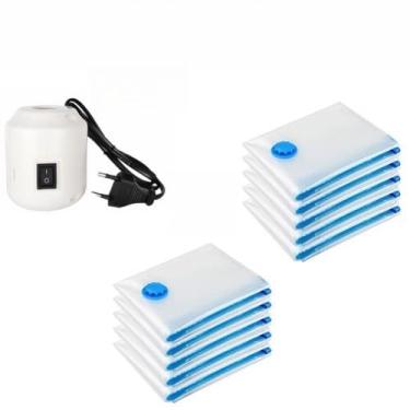 Imagem de Kit Saco a Vácuo + Bomba Automática Elétrica Organizador Rápido Armazenar Guardar(10 Sacos + Bomba Elétrica 220V)