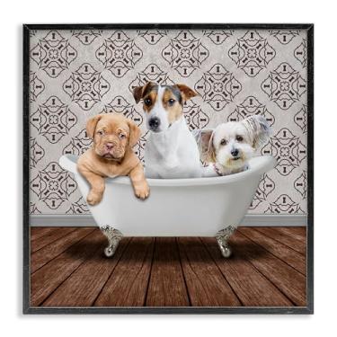 Imagem de Stupell Industries Design artístico giclée emoldurado preto Bath Buddies Dog Trio por Marcus Prime, 17 x 17