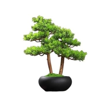 Imagem de Plantas Artificiais Feng Shui Chinês Bonsai Artificial Ornamentos de Árvore Escritório Desktop Paisagismo Plantas Verdes Falsas Bonsai Artificial Decorativo (Preto)