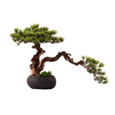 Imagem de Mesa de entrada de árvore de simulação zen chinês de plantas artificiais, decorações macias, bonsai vegetal, enfeites de mesa de chá em vaso falso
