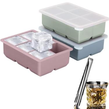 Imagem de Bandejas grandes de silicone para cubos de gelo com tampa, 6 cubos de gelo grandes por bandeja, incluem pinças de gelo de 19,5 cm. Perfeita para freezer, uísque, coquetéis 6