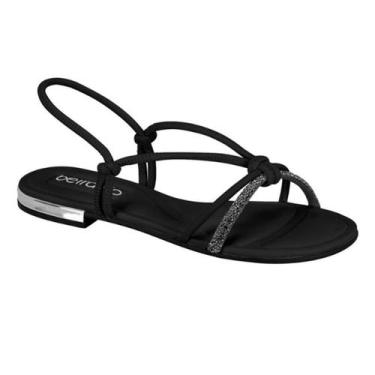Imagem de Sandália Rasteira Feminina Beira Rio Tiras Entrelaçadas, Preto, 36
