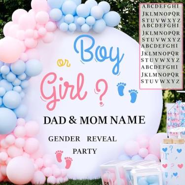 Imagem de Nome personalizado menino ou menina sinais revelação gênero decorações de festa para decalques de pano de fundo Oh Baby sinal para arco de balão ele ou ela decoração de chá de bebê letras de festa