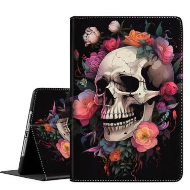 Imagem de Capa para tablet Samsung Galaxy Tab A9 Plus de 11 polegadas [SM-X210/X216/X218], capa fina e dobrável com despertar/hibernar automaticamente para Galaxy Tab A9+ 11 2023, flor de caveira