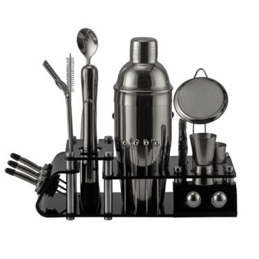 Imagem de ZZTWER Kit de bartender, 24 peças, kit de barman de aço inoxidável, ferramentas de bartender, ferramentas de mistura de utensílios de bar, conjunto de coqueteleira para bar e coqueteleira