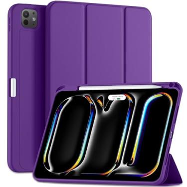Imagem de Capa inteligente Kidopire Para iPad Pro de 11” (M4, 5ª geração de 2024) com suporte para Pencil Pro, três dobras e parte traseira de TPU macio, desperta/hiberna automaticamente, roxo-escuro