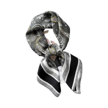 Imagem de Lenço Quadrado Feminino De Cetim Macio 70x70cm, Imitação De Seda, Moda