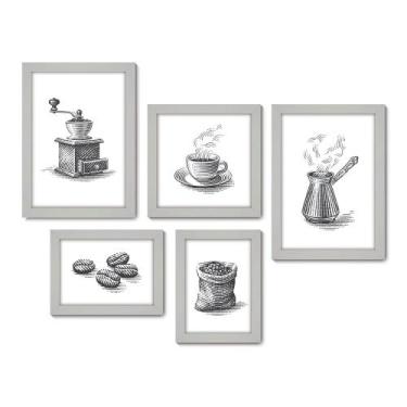 Imagem de Kit Com 5 Quadros Decorativos - Café Cafeteria Lanchonete - 068kq01b -